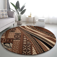 Pasifika Women's Day - Samoa Siapo Malu Tattoo Inspired Round Carpet Brown LT7 - Polynesian Pride