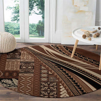 Pasifika Women's Day - Samoa Siapo Malu Tattoo Inspired Round Carpet Brown LT7 - Polynesian Pride