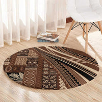 Pasifika Women's Day - Samoa Siapo Malu Tattoo Inspired Round Carpet Brown LT7 - Polynesian Pride