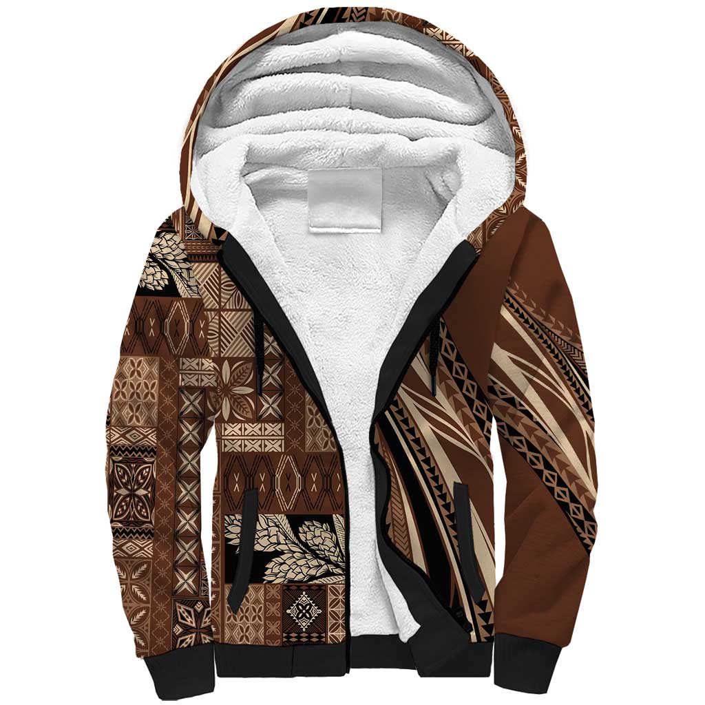 Pasifika Women's Day - Samoa Siapo Malu Tattoo Inspired Sherpa Hoodie Brown LT7 Unisex Brown - Polynesian Pride