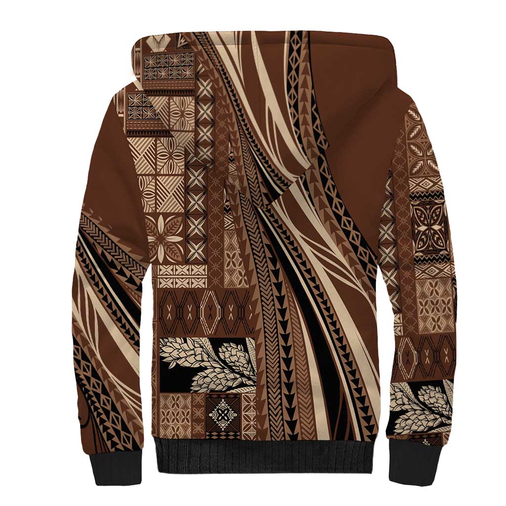 Pasifika Women's Day - Samoa Siapo Malu Tattoo Inspired Sherpa Hoodie Brown LT7 - Polynesian Pride