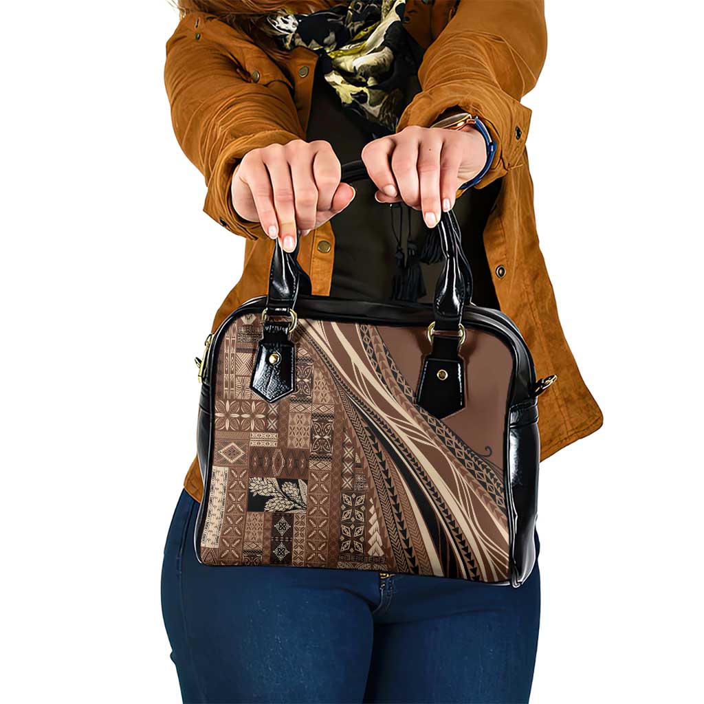 Pasifika Women's Day - Samoa Siapo Malu Tattoo Inspired Shoulder Handbag Brown LT7 One Size Brown - Polynesian Pride