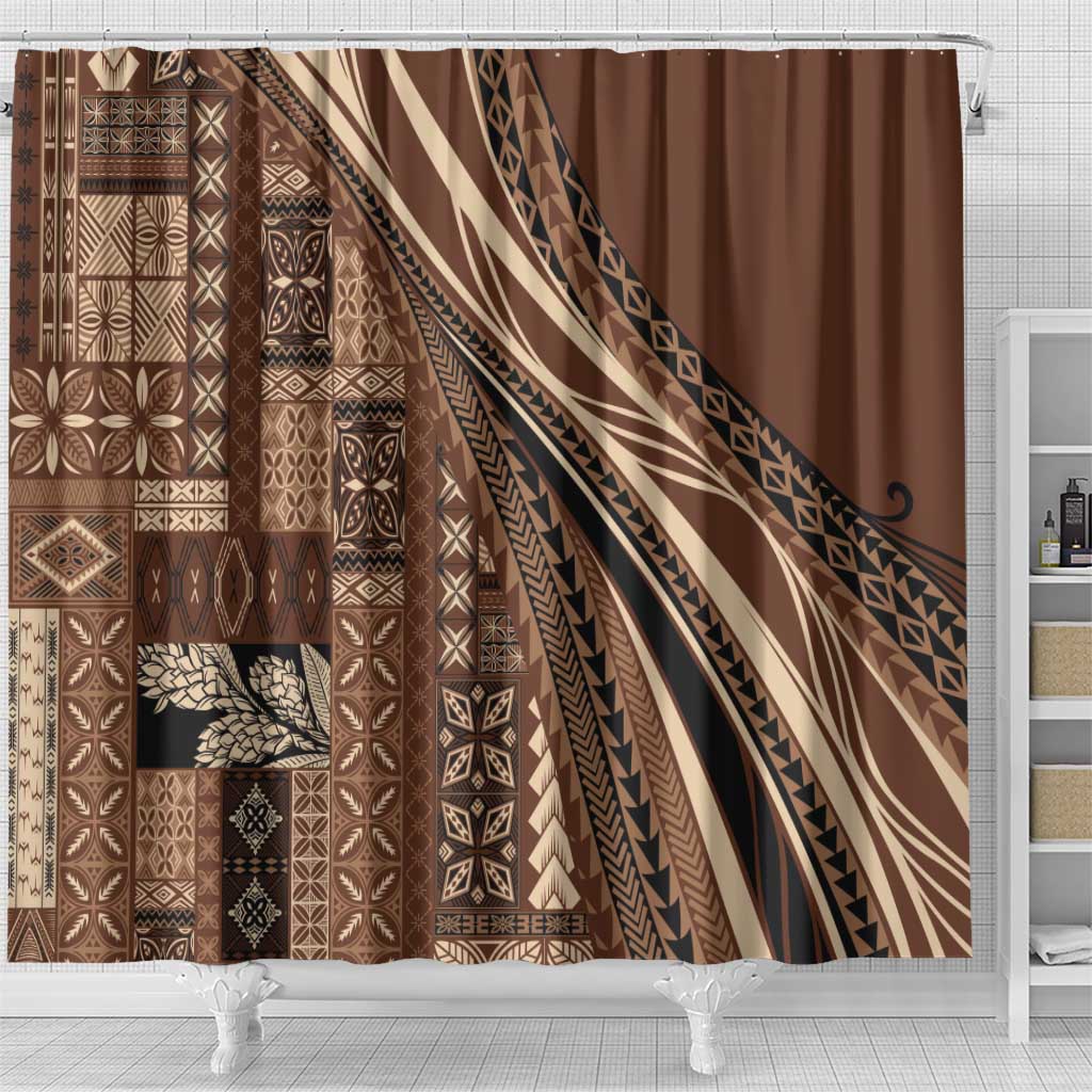 Pasifika Women's Day - Samoa Siapo Malu Tattoo Inspired Shower Curtain Brown LT7 - Polynesian Pride