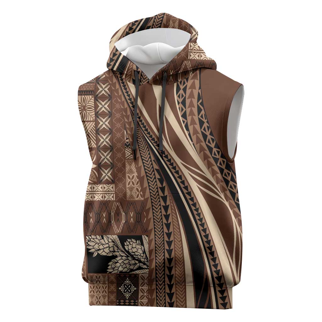 Pasifika Women's Day - Samoa Siapo Malu Tattoo Inspired Sleeveless Hoodie Brown LT7 Brown - Polynesian Pride