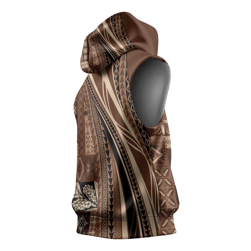 Pasifika Women's Day - Samoa Siapo Malu Tattoo Inspired Sleeveless Hoodie Brown LT7 - Polynesian Pride