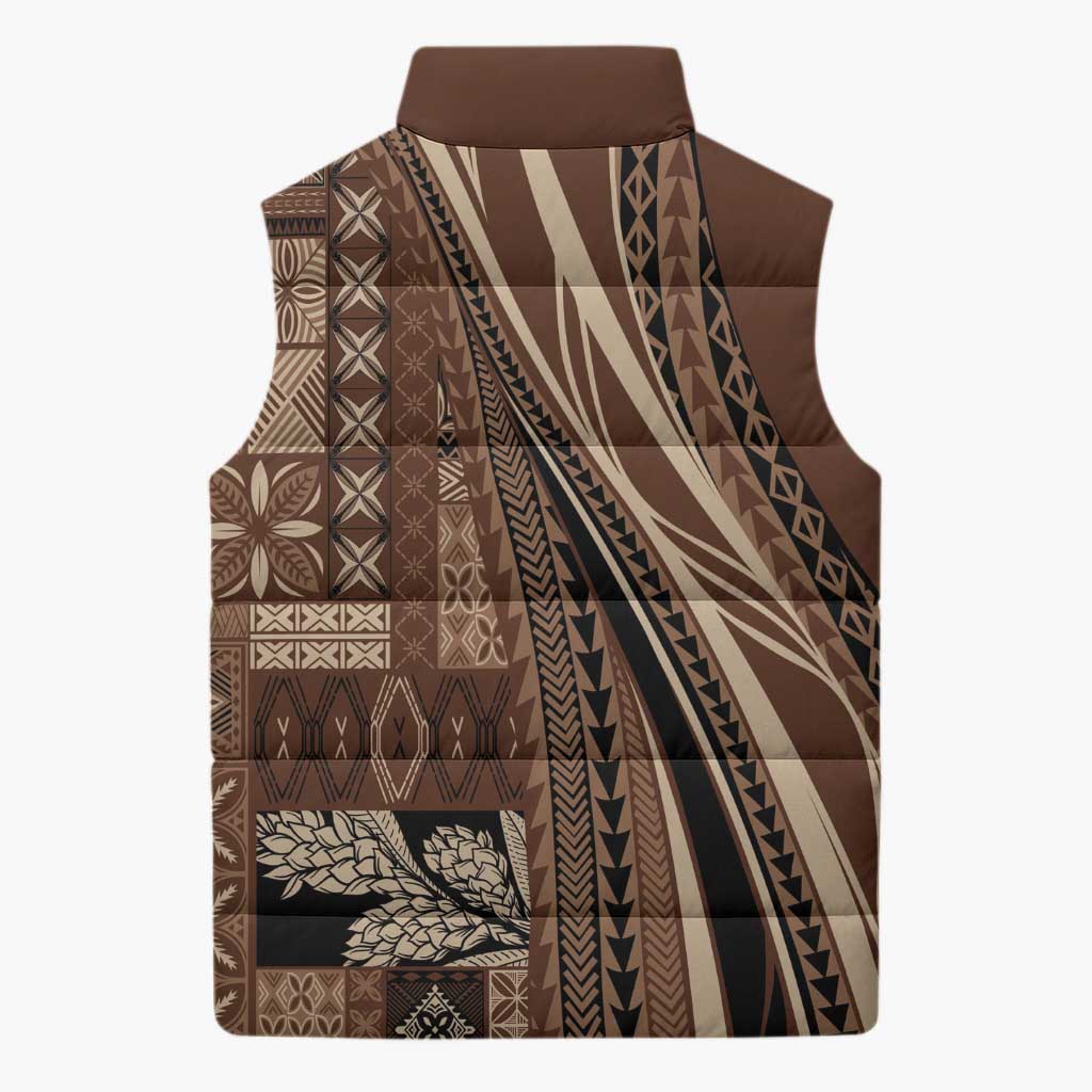 Pasifika Women's Day - Samoa Siapo Malu Tattoo Inspired Sleeveless Puffer Jacket Brown LT7 - Polynesian Pride
