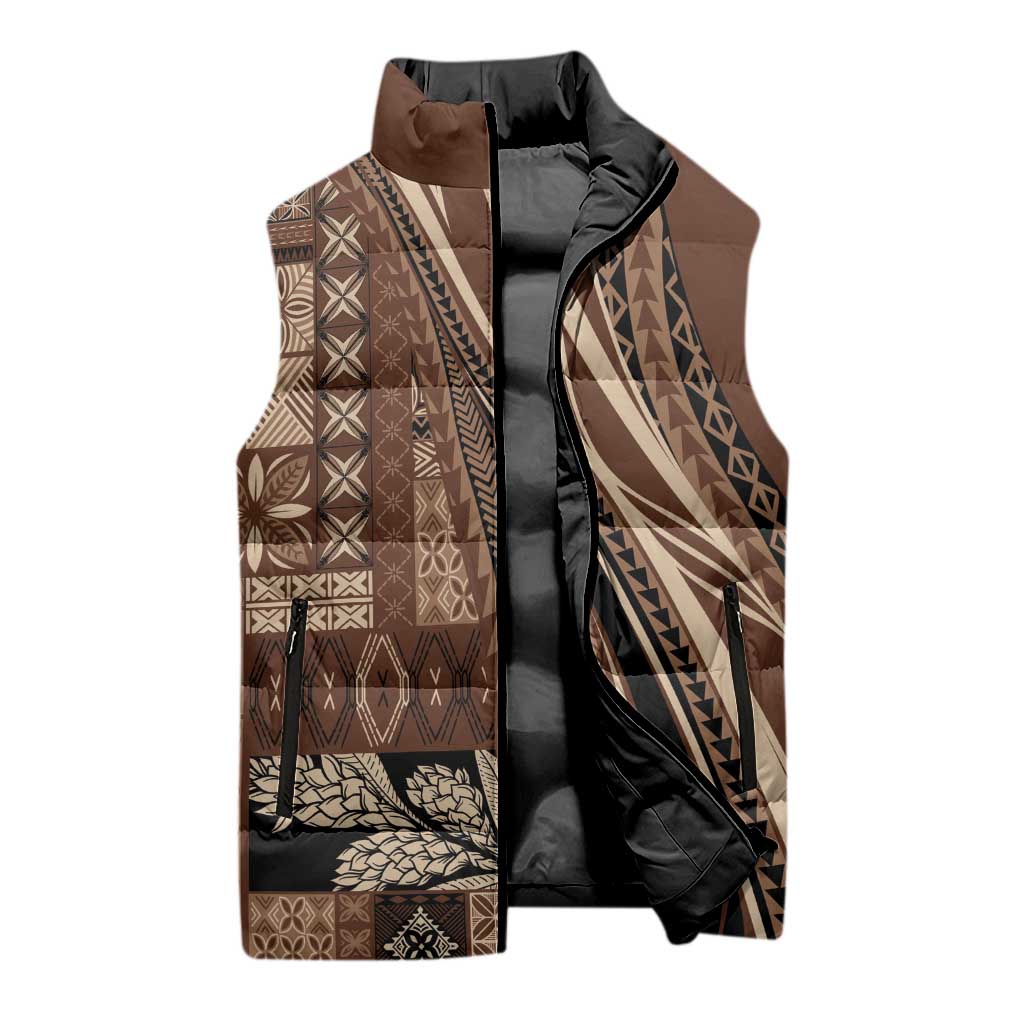 Pasifika Women's Day - Samoa Siapo Malu Tattoo Inspired Sleeveless Puffer Jacket Brown LT7 - Polynesian Pride