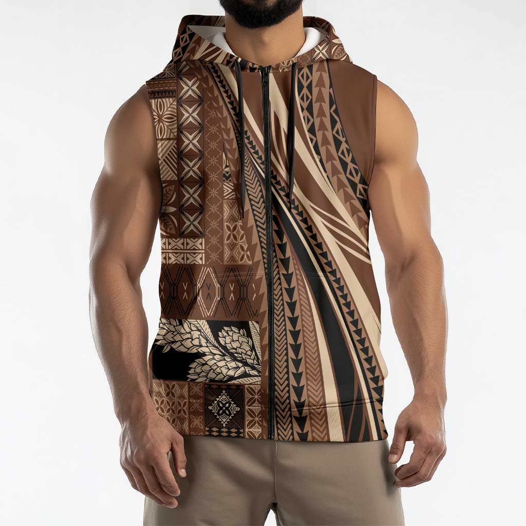 Pasifika Women's Day - Samoa Siapo Malu Tattoo Inspired Sleeveless Zip Hoodie Brown LT7 - Polynesian Pride