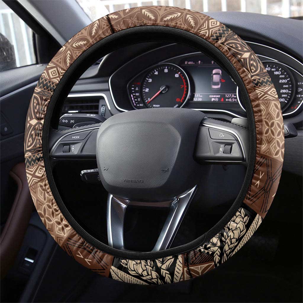 Pasifika Women's Day - Samoa Siapo Malu Tattoo Inspired Steering Wheel Cover Brown LT7 - Polynesian Pride