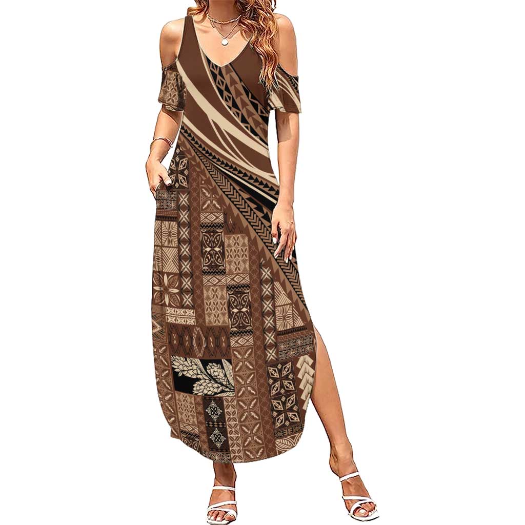 Pasifika Women's Day - Samoa Siapo Malu Tattoo Inspired Summer Maxi Dress Brown LT7 Women Brown - Polynesian Pride