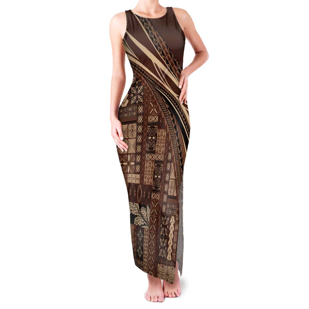 Pasifika Women's Day - Samoa Siapo Malu Tattoo Inspired Tank Maxi Dress Brown LT7 Women Brown - Polynesian Pride