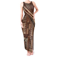 Pasifika Women's Day - Samoa Siapo Malu Tattoo Inspired Tank Maxi Dress Brown LT7 Women Brown - Polynesian Pride