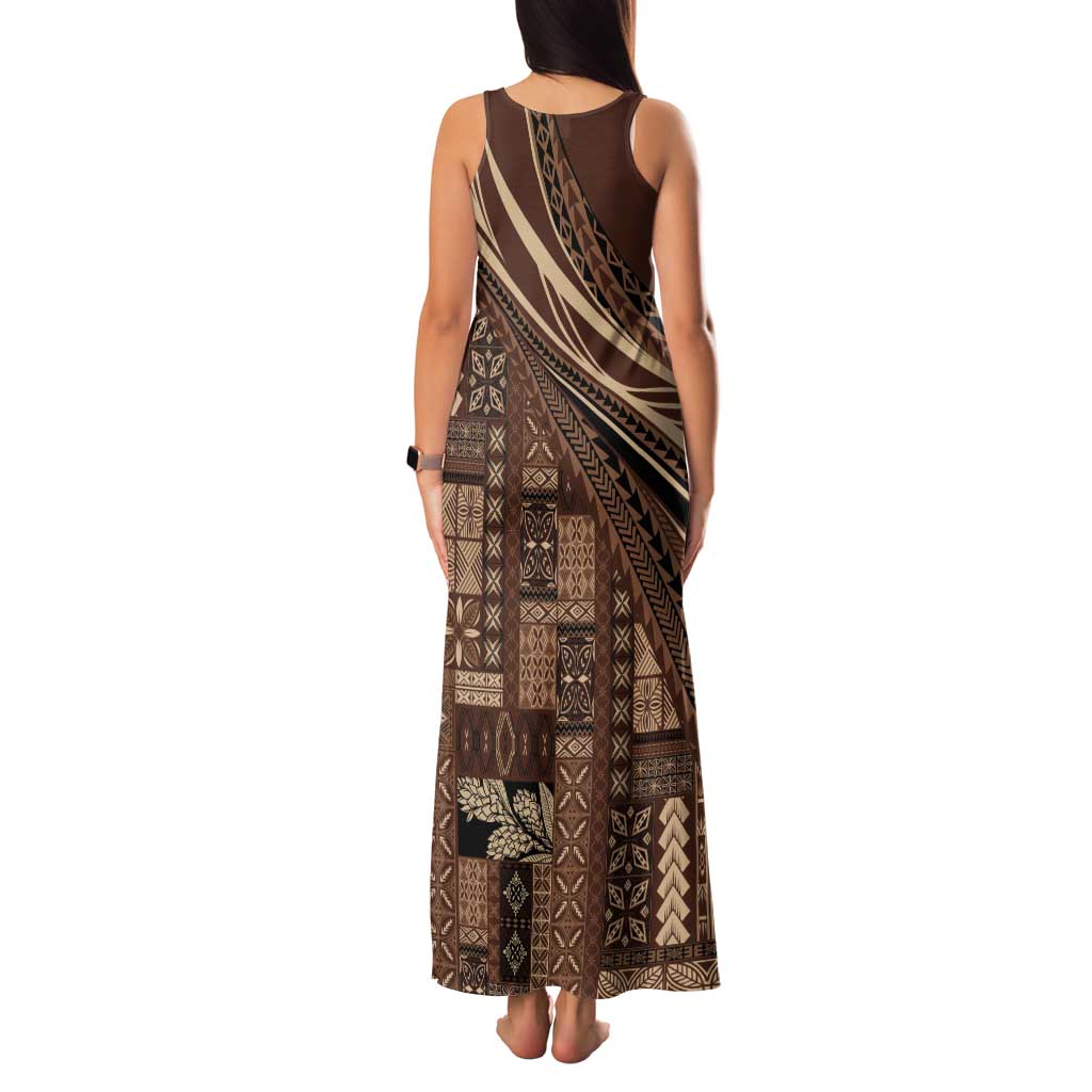 Pasifika Women's Day - Samoa Siapo Malu Tattoo Inspired Tank Maxi Dress Brown LT7 - Polynesian Pride