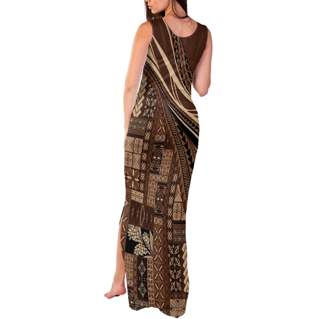 Pasifika Women's Day - Samoa Siapo Malu Tattoo Inspired Tank Maxi Dress Brown LT7 - Polynesian Pride