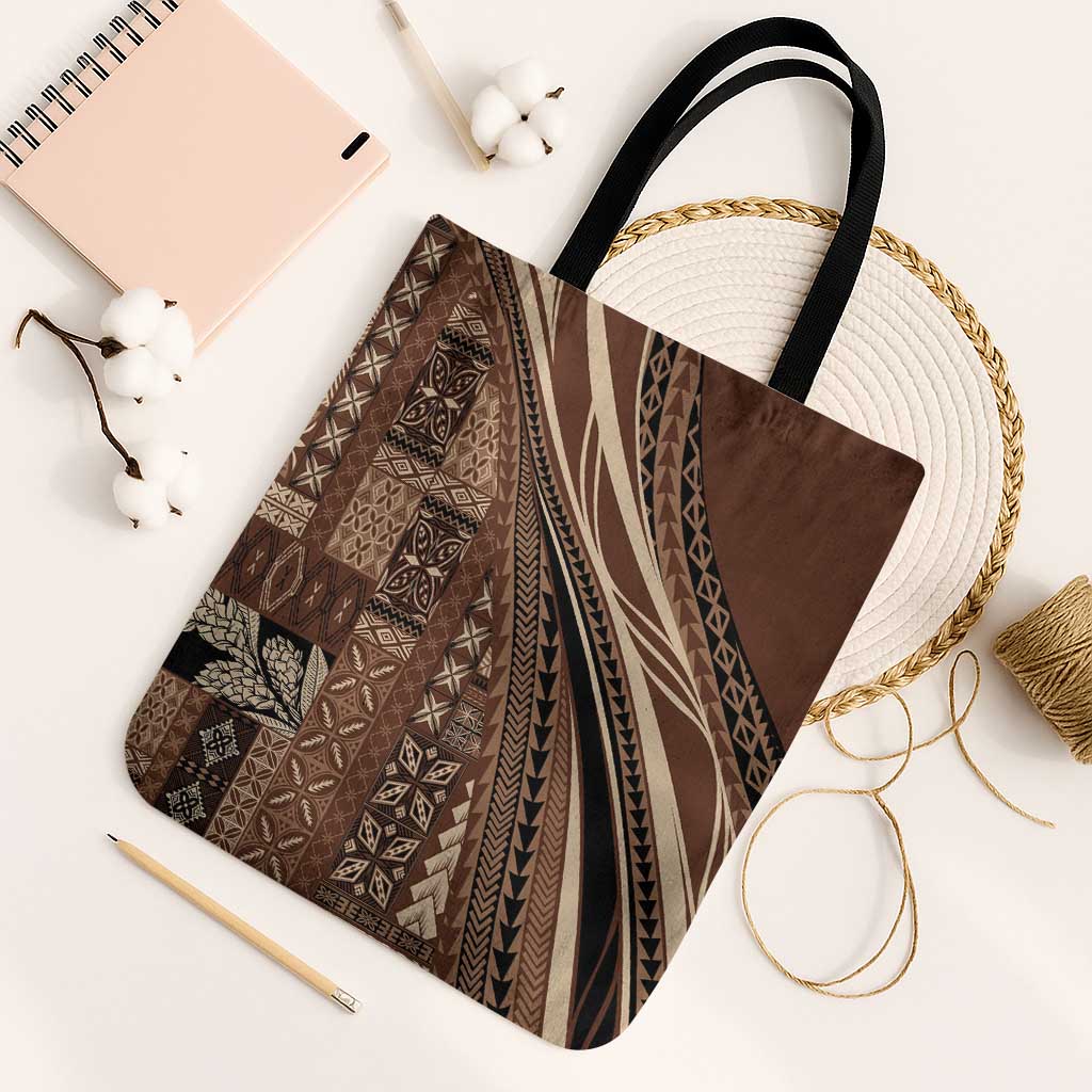 Pasifika Women's Day - Samoa Siapo Malu Tattoo Inspired Tote Bag Brown LT7 Black Strap One Size Brown - Polynesian Pride
