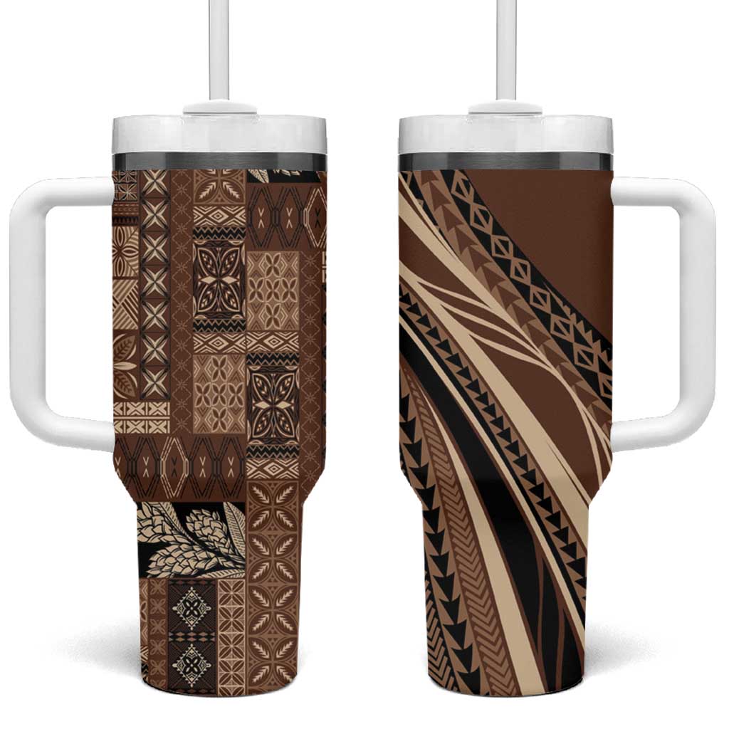 Pasifika Women's Day - Samoa Siapo Malu Tattoo Inspired Tumbler With Handle Brown LT7 One Size: 40 oz Brown - Polynesian Pride