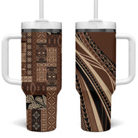 Pasifika Women's Day - Samoa Siapo Malu Tattoo Inspired Tumbler With Handle Brown LT7 One Size: 40 oz Brown - Polynesian Pride