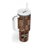 Pasifika Women's Day - Samoa Siapo Malu Tattoo Inspired Tumbler With Handle Brown LT7 - Polynesian Pride