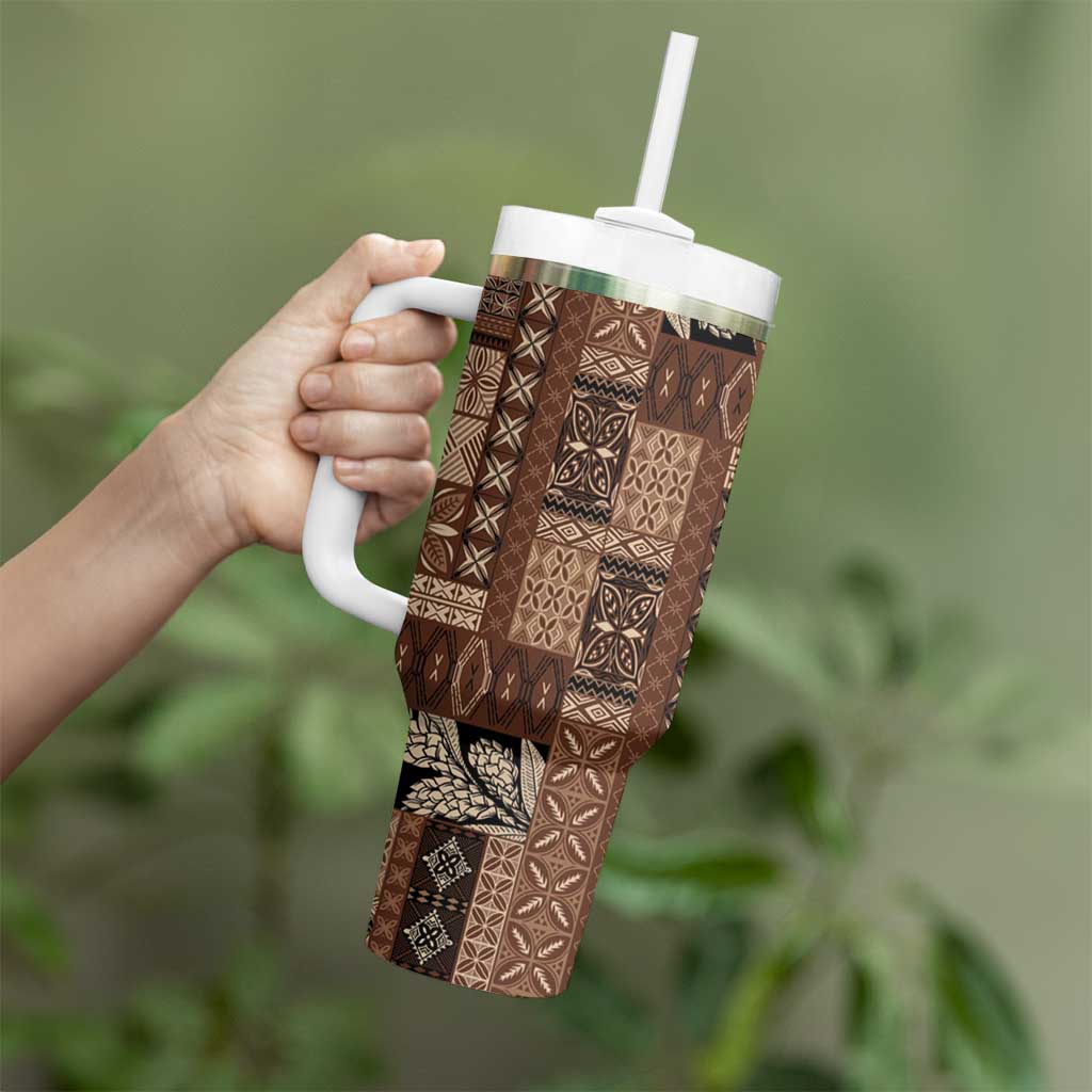 Pasifika Women's Day - Samoa Siapo Malu Tattoo Inspired Tumbler With Handle Brown LT7 - Polynesian Pride