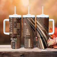Pasifika Women's Day - Samoa Siapo Malu Tattoo Inspired Tumbler With Handle Brown LT7 - Polynesian Pride