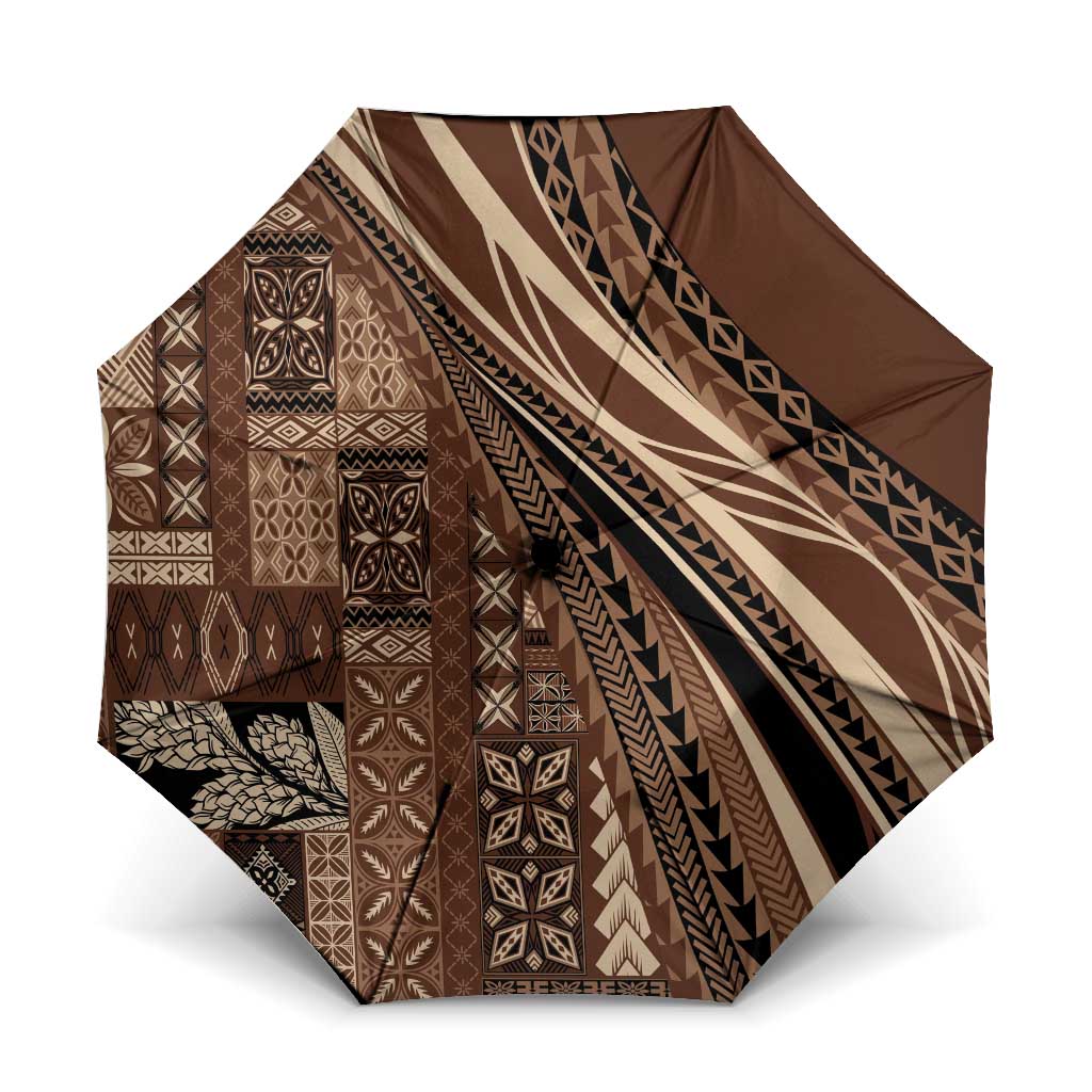 Pasifika Women's Day - Samoa Siapo Malu Tattoo Inspired Umbrella Brown LT7 One Size Folded 11.42 inch Opened Diameter 37.4 inch Brown - Polynesian Pride