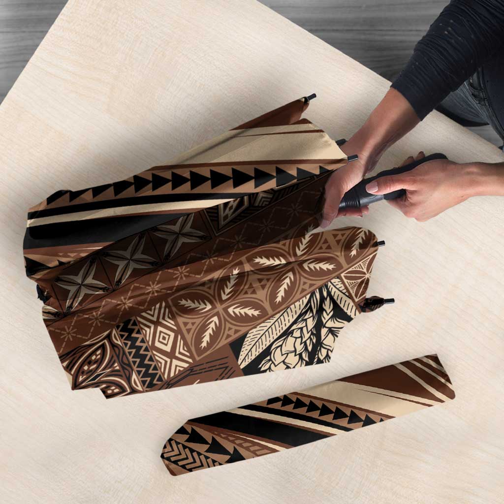 Pasifika Women's Day - Samoa Siapo Malu Tattoo Inspired Umbrella Brown LT7 - Polynesian Pride