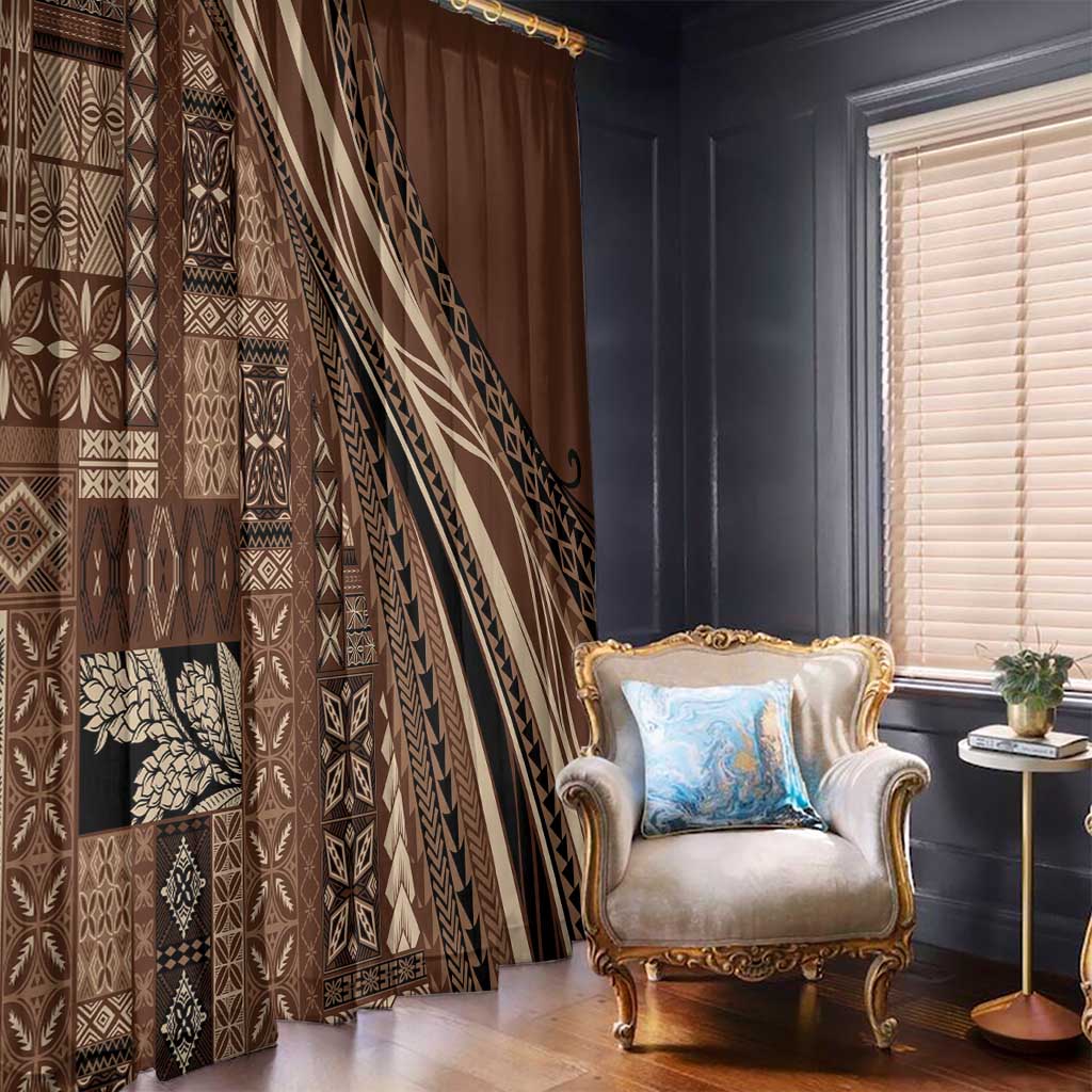 Pasifika Women's Day - Samoa Siapo Malu Tattoo Inspired Window Curtain Brown LT7 - Polynesian Pride