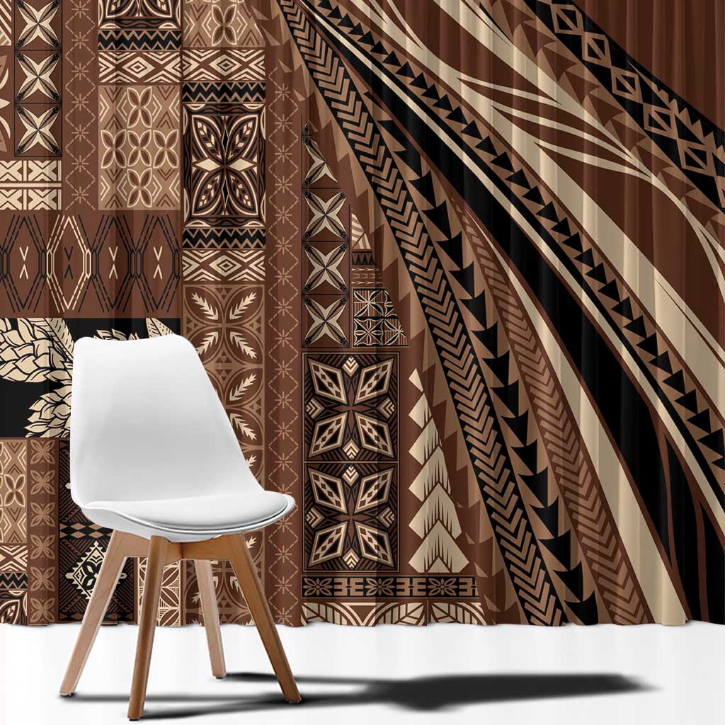 Pasifika Women's Day - Samoa Siapo Malu Tattoo Inspired Window Curtain Brown LT7 - Polynesian Pride
