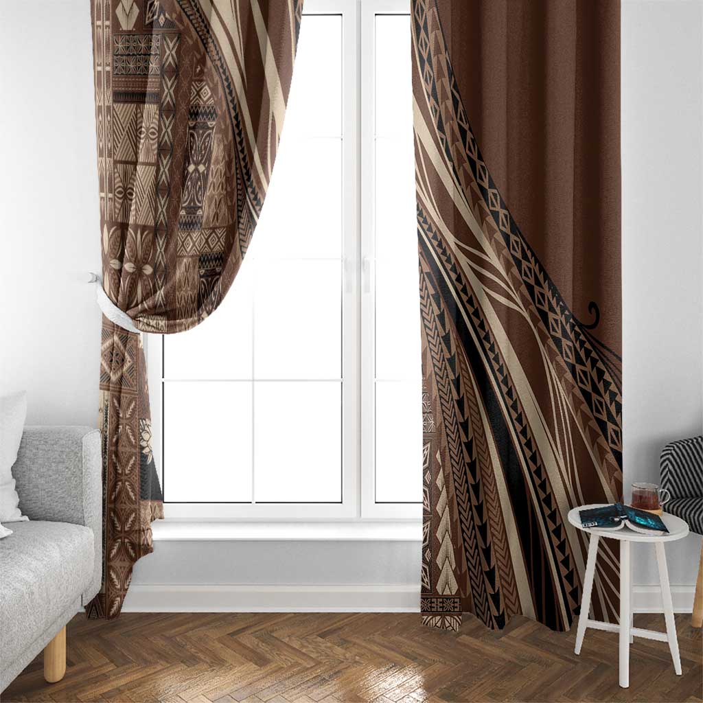 Pasifika Women's Day - Samoa Siapo Malu Tattoo Inspired Window Curtain Brown LT7 - Polynesian Pride