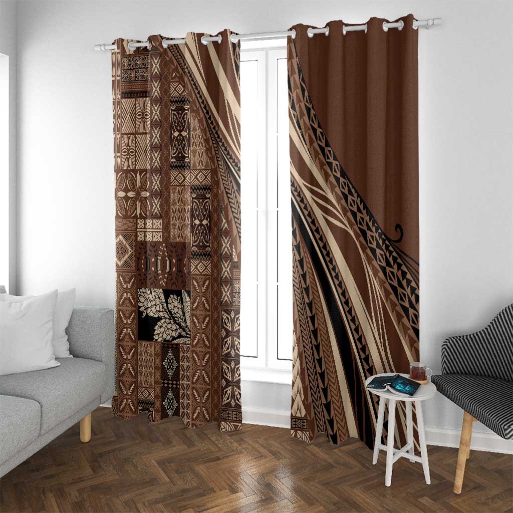 Pasifika Women's Day - Samoa Siapo Malu Tattoo Inspired Window Curtain Brown LT7 With Grommets Brown - Polynesian Pride