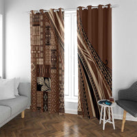 Pasifika Women's Day - Samoa Siapo Malu Tattoo Inspired Window Curtain Brown LT7 With Grommets Brown - Polynesian Pride