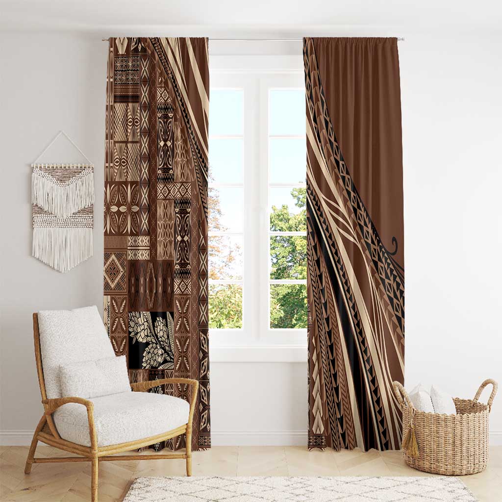 Pasifika Women's Day - Samoa Siapo Malu Tattoo Inspired Window Curtain Brown LT7 - Polynesian Pride