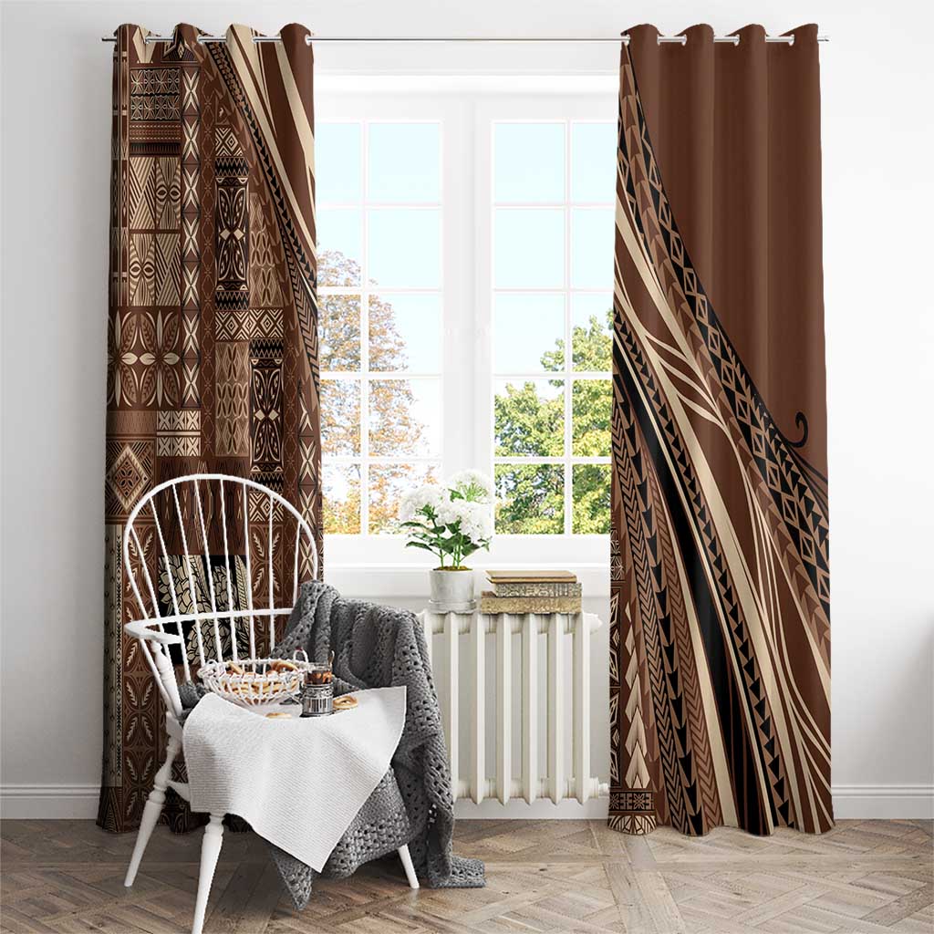 Pasifika Women's Day - Samoa Siapo Malu Tattoo Inspired Window Curtain Brown LT7 - Polynesian Pride