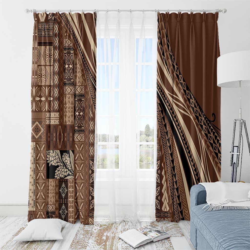 Pasifika Women's Day - Samoa Siapo Malu Tattoo Inspired Window Curtain Brown LT7 - Polynesian Pride