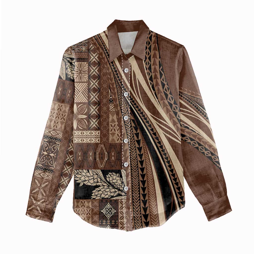 Pasifika Women's Day - Samoa Siapo Malu Tattoo Inspired Women Casual Shirt Brown LT7 - Polynesian Pride