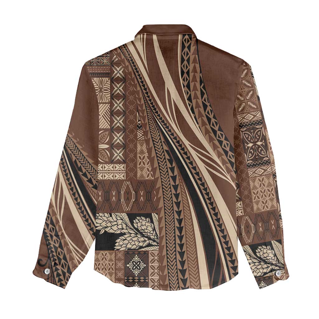 Pasifika Women's Day - Samoa Siapo Malu Tattoo Inspired Women Casual Shirt Brown LT7 - Polynesian Pride