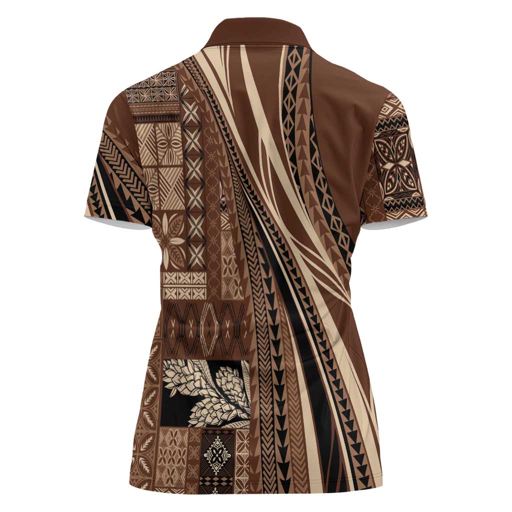 Pasifika Women's Day - Samoa Siapo Malu Tattoo Inspired Women Polo Shirt Brown LT7 - Polynesian Pride