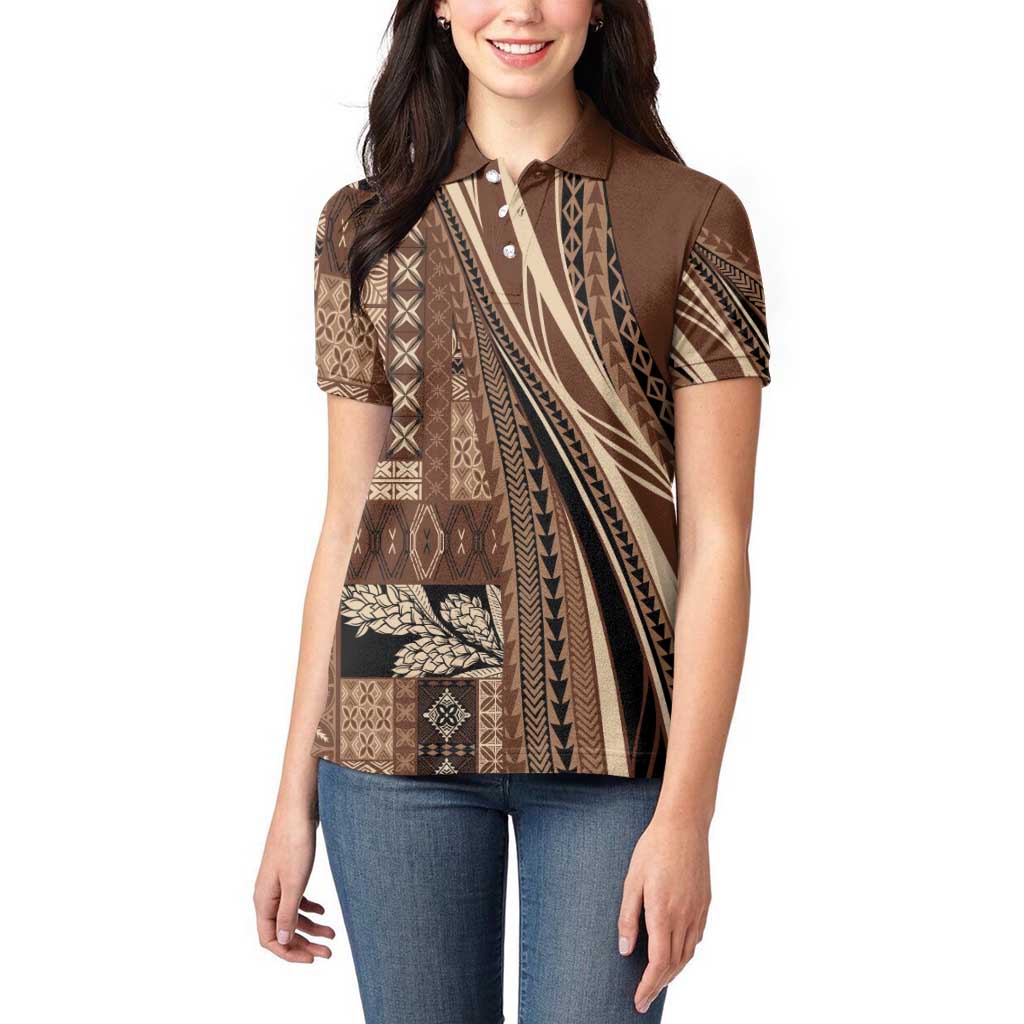 Pasifika Women's Day - Samoa Siapo Malu Tattoo Inspired Women Polo Shirt Brown LT7 - Polynesian Pride