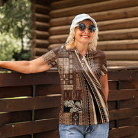 Pasifika Women's Day - Samoa Siapo Malu Tattoo Inspired Women Polo Shirt Brown LT7 - Polynesian Pride