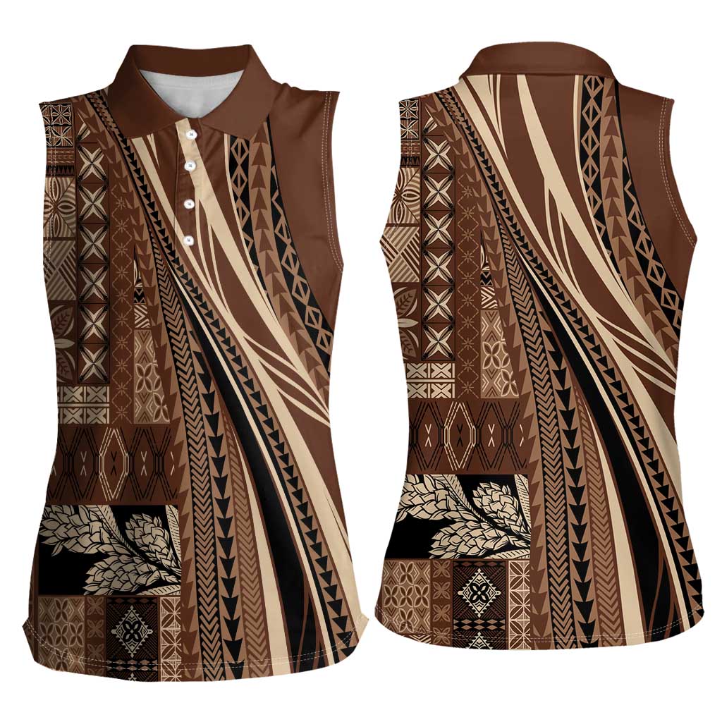 Pasifika Women's Day - Samoa Siapo Malu Tattoo Inspired Women Sleeveless Polo Shirt Brown LT7 - Polynesian Pride