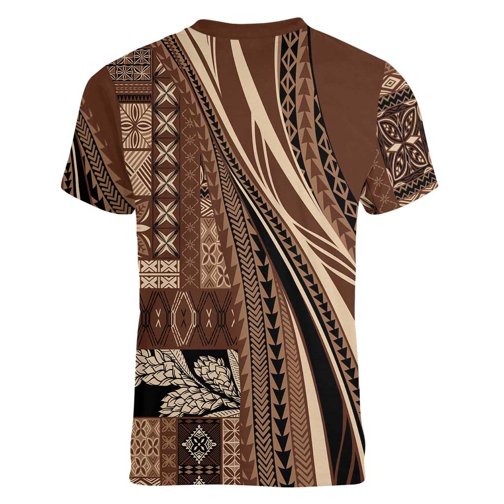 Pasifika Women's Day - Samoa Siapo Malu Tattoo Inspired Women V-Neck T-Shirt Brown LT7 - Polynesian Pride