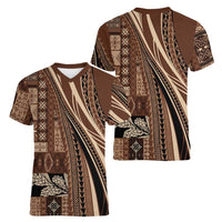 Pasifika Women's Day - Samoa Siapo Malu Tattoo Inspired Women V-Neck T-Shirt Brown LT7 - Polynesian Pride