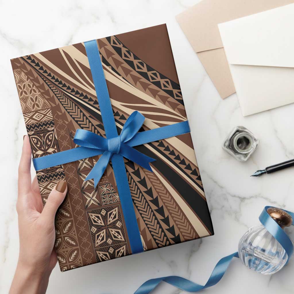 Pasifika Women's Day - Samoa Siapo Malu Tattoo Inspired Wrapping Paper Brown LT7 - Polynesian Pride