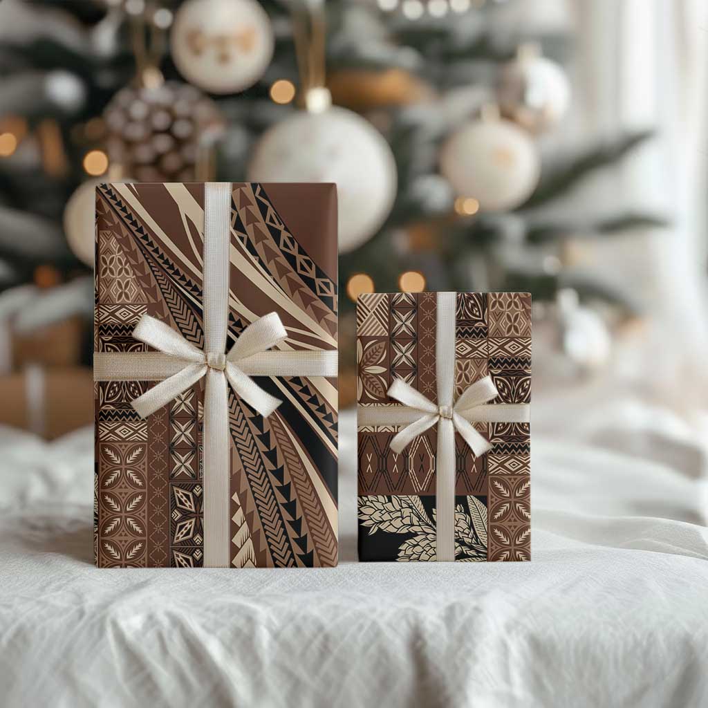 Pasifika Women's Day - Samoa Siapo Malu Tattoo Inspired Wrapping Paper Brown LT7 - Polynesian Pride