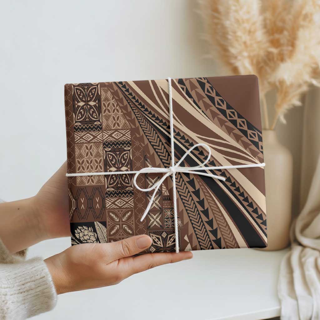 Pasifika Women's Day - Samoa Siapo Malu Tattoo Inspired Wrapping Paper Brown LT7 - Polynesian Pride