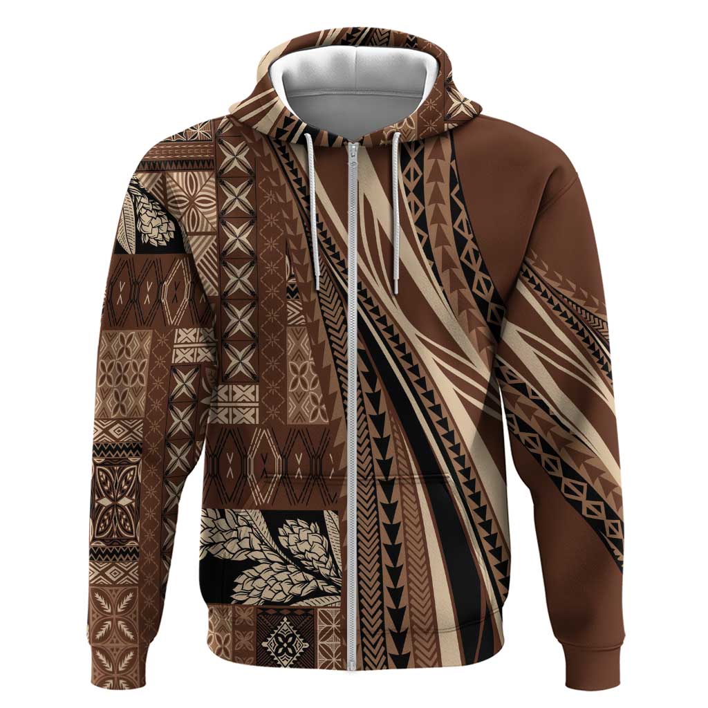 Pasifika Women's Day - Samoa Siapo Malu Tattoo Inspired Zip Hoodie Brown LT7 Zip Hoodie Brown - Polynesian Pride