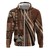 Pasifika Women's Day - Samoa Siapo Malu Tattoo Inspired Zip Hoodie Brown LT7 Zip Hoodie Brown - Polynesian Pride