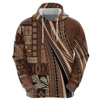 Pasifika Women's Day - Samoa Siapo Malu Tattoo Inspired Zip Hoodie Brown LT7 - Polynesian Pride