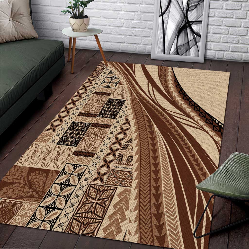 Pasifika Women's Day - Samoa Siapo Malu Tattoo Inspired Area Rug Beige LT7 Beige - Polynesian Pride