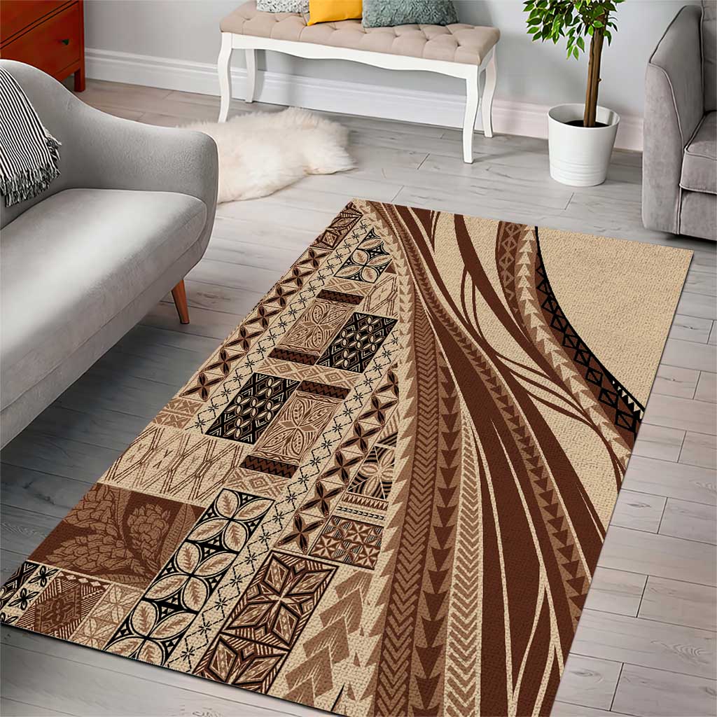 Pasifika Women's Day - Samoa Siapo Malu Tattoo Inspired Area Rug Beige LT7 - Polynesian Pride